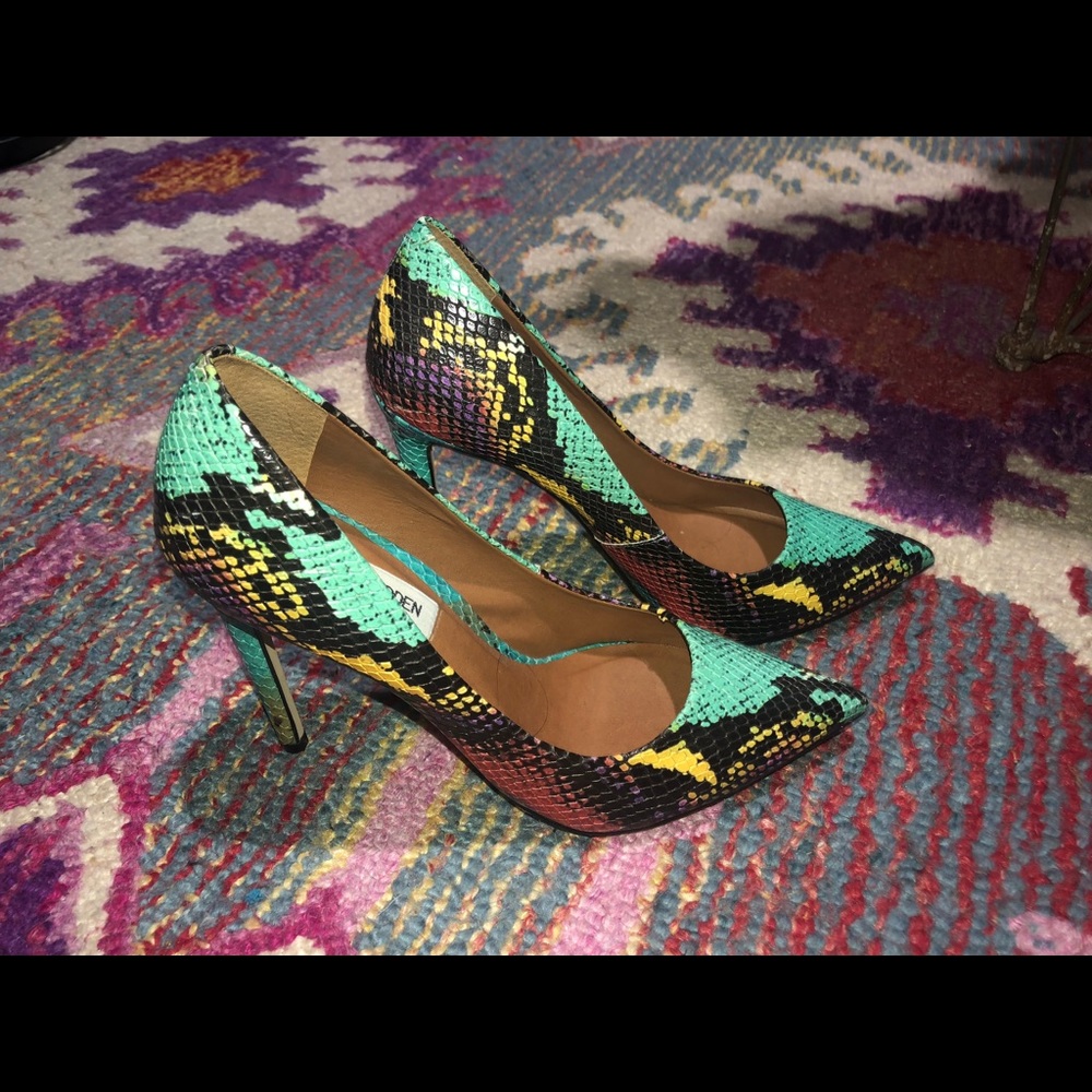 Faux snakeskin heels